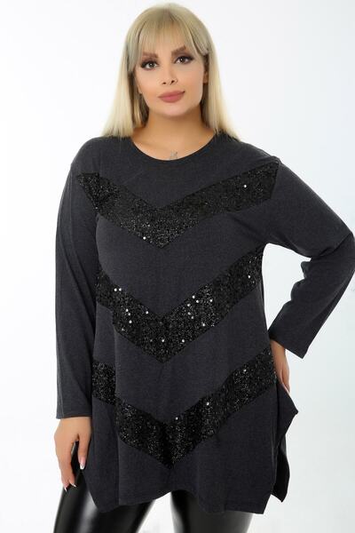 Kheos Άνετη μπλούζα με στρογγυλή λαιμόκοψη και μακρυμάνικο ντραπέ με λεπτομέρεια από πέτρα V στο μπροστινό μέρος