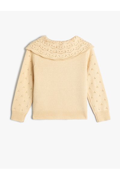 Koton Cardigan Wide Baby Collar Openwork Buttoned