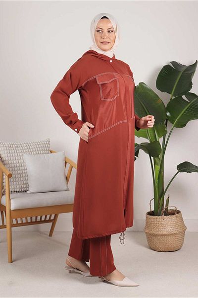 Moda Rosa 24Y35077 - AKIK - بدلة بنطلون مغطى بأزرار كبيرة الحجم