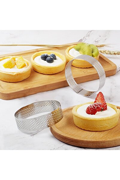 Nar kalıp Narkalıp Yuvarlak Delikli Tart Kalıbı 10 Cm 4 Lü