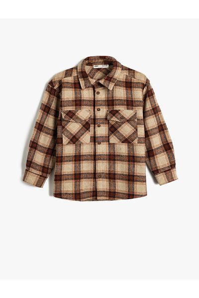 Koton Lumberjack Shirt - Double Cover, Pocket, Long Sleeve