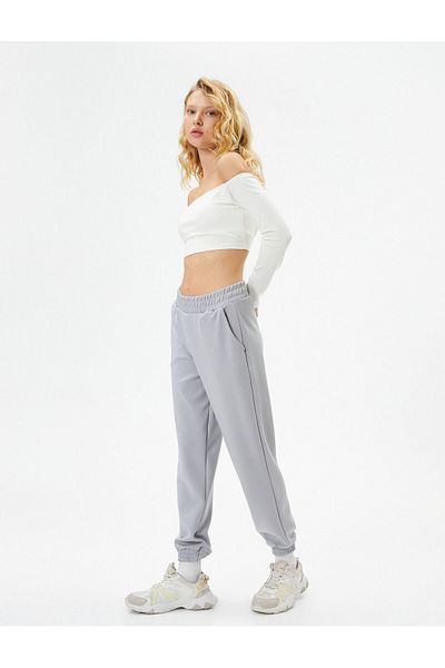 Koton Jogger Sports Sweatpants ψηλόμεσο ύφασμα Modal Soft Tuşe με υφή