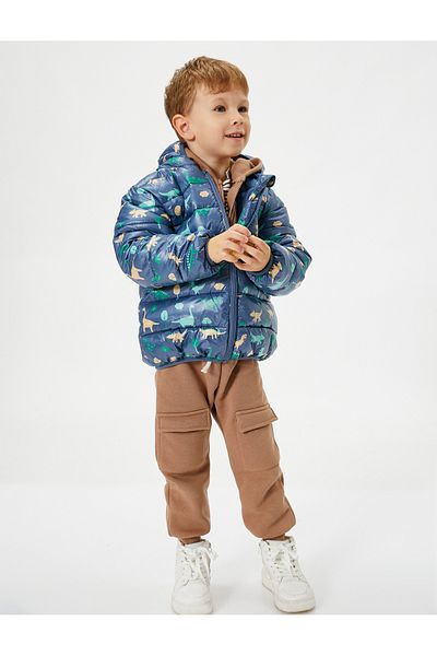 Koton Dinosaur Puffer Jacket Quilted Hooded Zippered