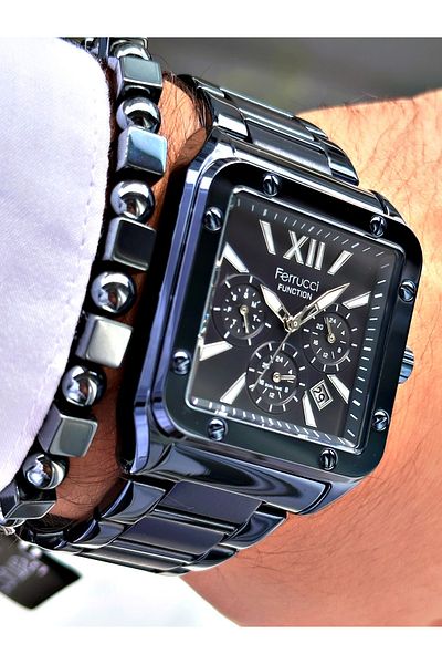 Ferrucci Navy Blue Color Square Functions Active Men's Wrist Watch + Bracelet