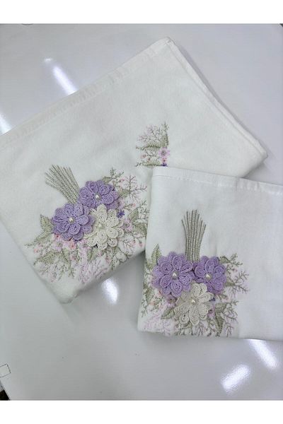 Dantelux White Mother and Daughter Dowry Embroidery Towel - Bowl Bouquet Model