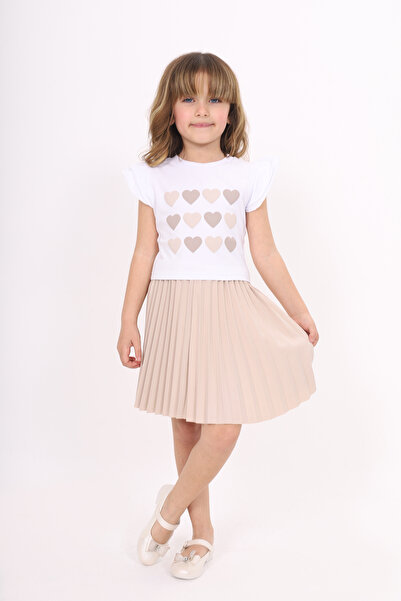 Toontoy Girl's Sleeve Ruffle Heart Printed Skirt Set