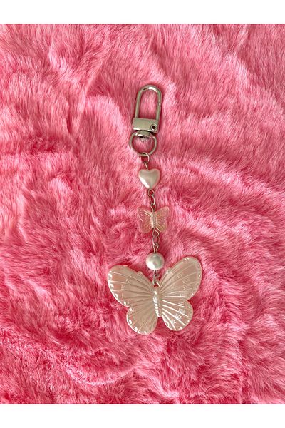 Pinky Lady Bag Charm with Mother of Pearl Butterfly