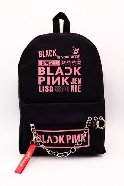 muyoso Black Pink Themed Piercing and Chain Detailed Backpack School Bag