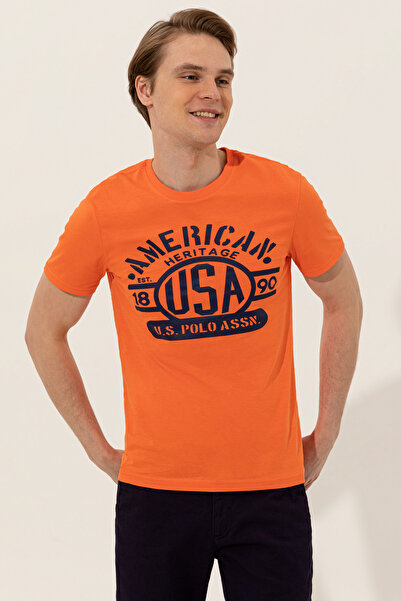 U.S. Polo Assn. Ανδρικό πορτοκαλί μπλουζάκι με λαιμόκοψη ποδηλάτου 50246127-V...