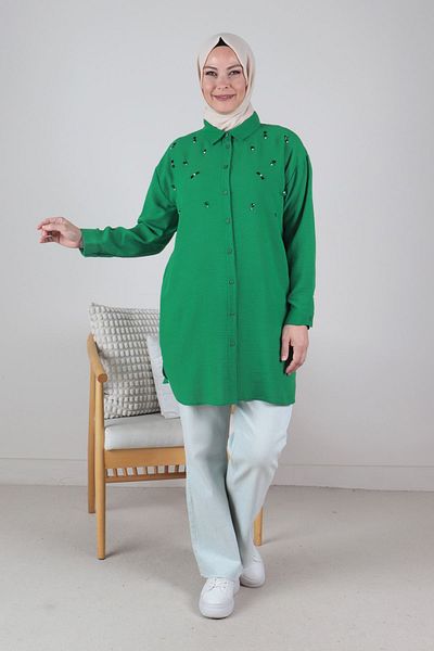 Moda Rosa 24y2329 Benetton Large Size Hijab Stone Linen Aerobin Tunic