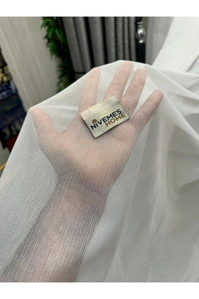 NİVEMESHOME Nivemeshome White Tulle Curtain - 1/3 Tight Pleated, Bamboo Glitter Apm