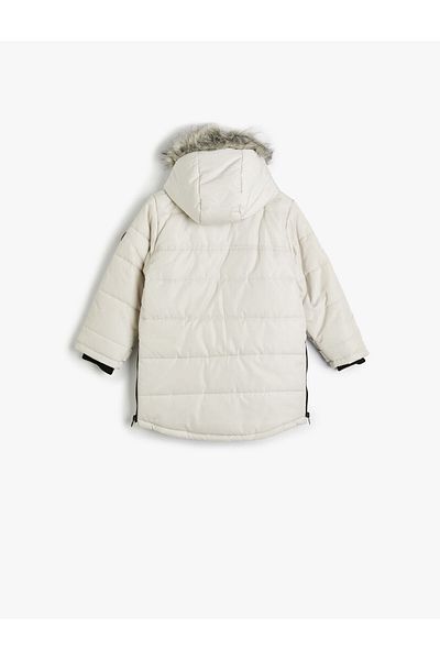 Koton Wind-Proof Fur Coat with Hood and Pockets