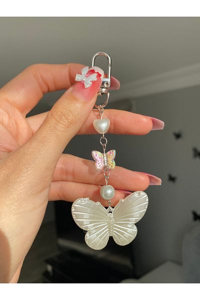 Pinky Lady Bag Charm with Mother of Pearl Butterfly
