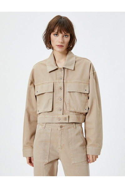 Koton Džínová bunda Classic Límec Kapsa s velkou klopou Bavlna Dlouhý rukáv