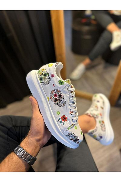 Shine Leather Knack 046 White Skull - Pantofi casual cu talpă înaltă