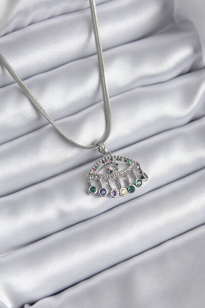 Nehir 316L Steel Silver Color Italian Chain Zircon Stone Eye Figure Women's N...