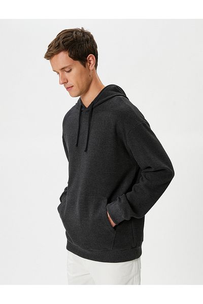 Koton Basic Hoodie Kangaroo Pocket Relaxed Fit Long Sleeve