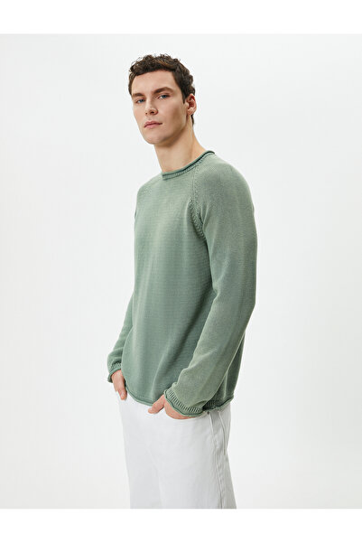 Koton Πλεκτό πουλόβερ που πλένεται με λαιμόκοψη με λεπτομέρειες από βαμβάκι