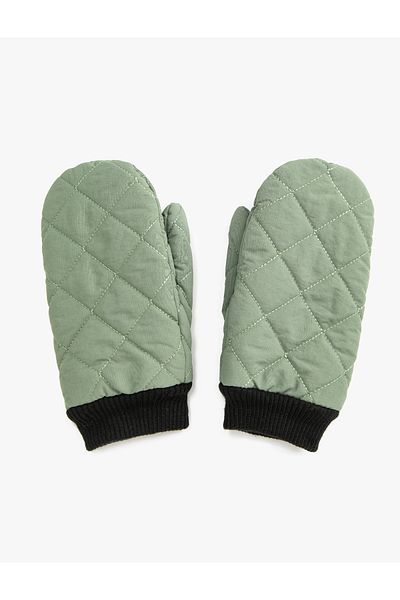 Koton Inflatable Quilted Gloves Ribbed Faux Fur Lined