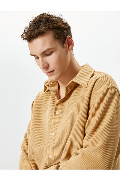 Koton Velvet Shirt Long Sleeve Classic Collar Buttoned