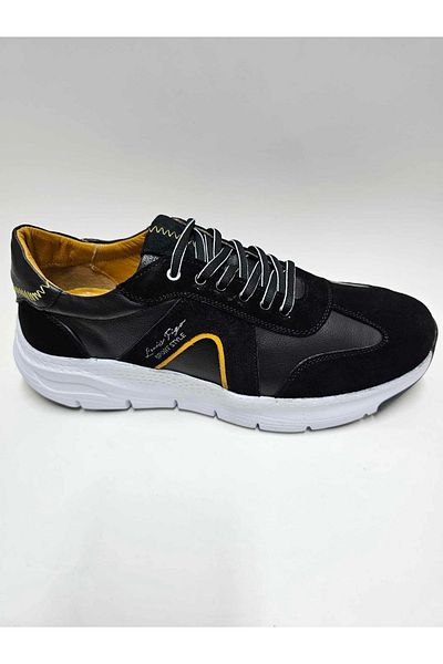 Luis Figo Genuine Leather Large Number (45-46...) Black Casual Sports Lace-Up Light Sole Men's Shoes