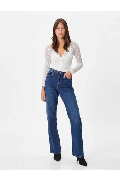 Koton Mânecă lungă, slim fit, cu buton pentru cămașă din dantelă