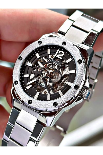 Ferrucci Silver Color Business Automatic Mechanism Men's Wrist Watch + Bracelet