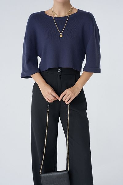 Qu Style Pulover cu mânecă dublă bleumarin TK 241160