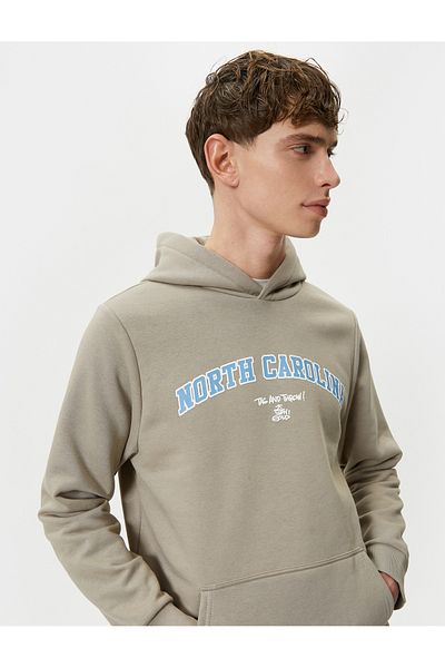 Koton College Printed Hooded Sweat - Καγκουρό τσέπη με λεπτομέρεια, ραβδωτό ραβδωτό