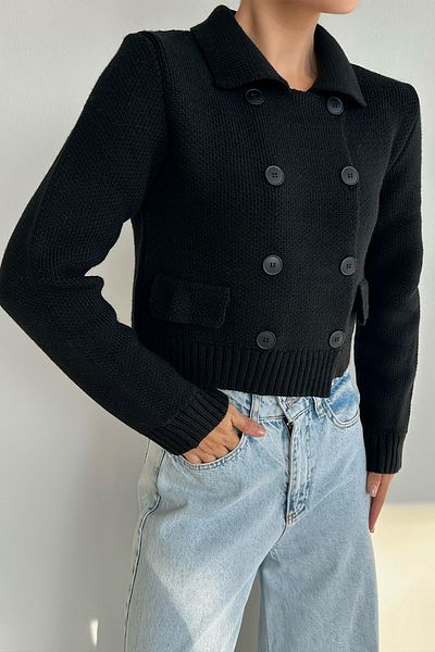 Qu Style Black Eight Button Cardigan Th 241073