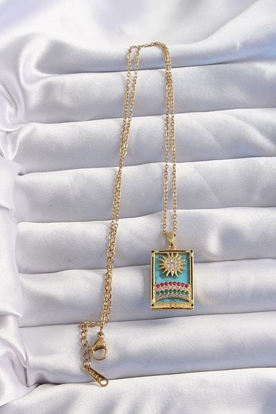 modadamoda 316L Steel Chain Gold Color Sun Detail Colorful Zircon Stone Tarot Necklace