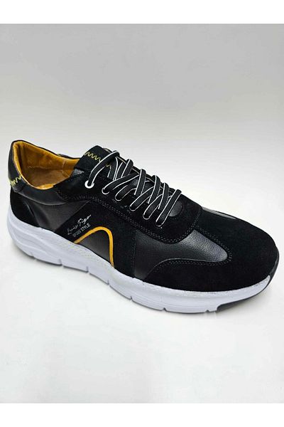 Luis Figo Genuine Leather Large Number (45-46...) Black Casual Sports Lace-Up Light Sole Men's Shoes
