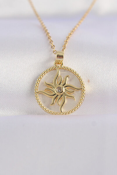 Twin Store 316L Steel Chain Gold Color Zircon Stone Oval Design Sun Necklace