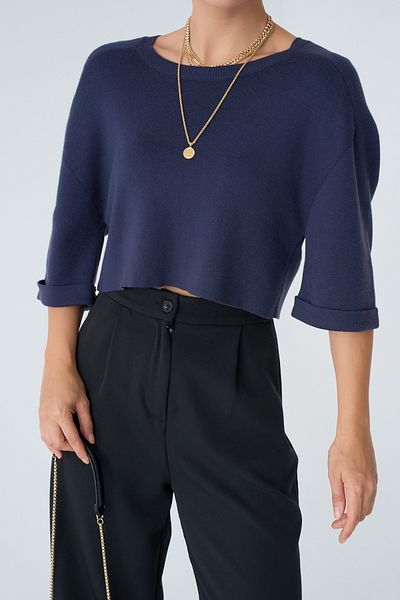 Qu Style Pulover cu mânecă dublă bleumarin TK 241160