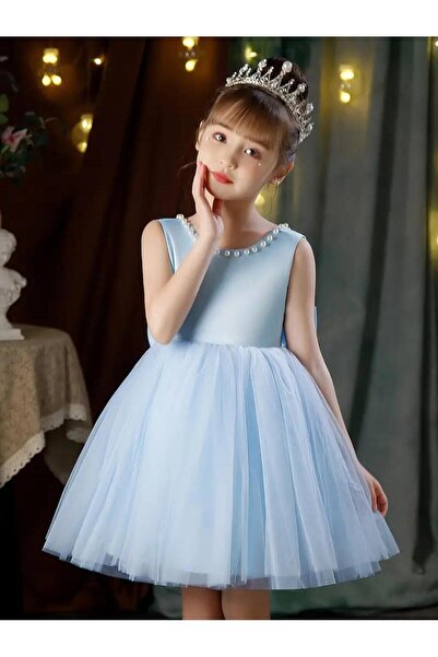 Mashotrend Ohrid İncili Kız Çocuk Abiye - Fiyonklu Sırtı İncili Kız Çocuk Mezuniyet Elbisesi Çocuk Elbise
