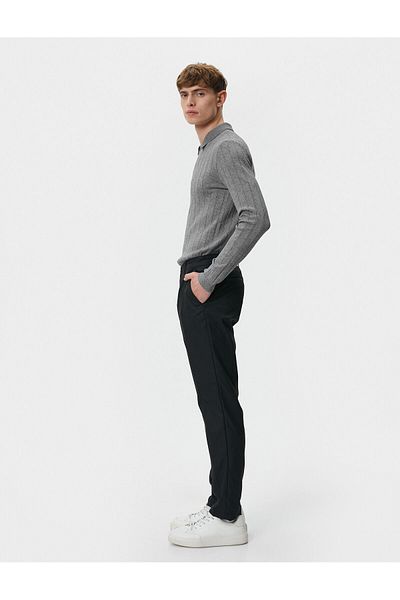 Koton Polo Neck Sweater Half Zipper Slim Fit Textured