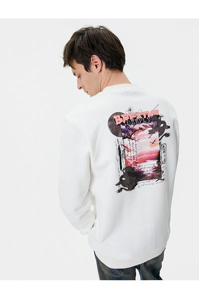 Koton Back Printed Sweat Far East Themed Crew Neck