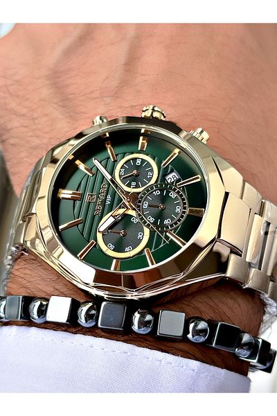 Reward Gold Color Functions Active Steel Cord Men's Wrist Watch + Bracelet