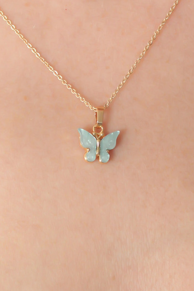 BSRE Water Green Butterfly Figured Women's Necklace (Gold Color)