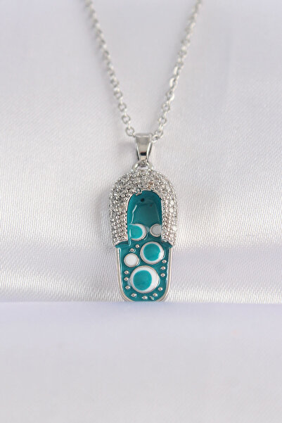 Twin Store 316L Steel Chain Zircon Stone Silver Color Evil Eye Slipper Design...