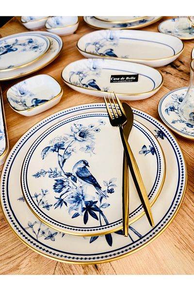CASA DE BELLA Floral Patterned 38 Piece Luxury Breakfast Set for 6 People