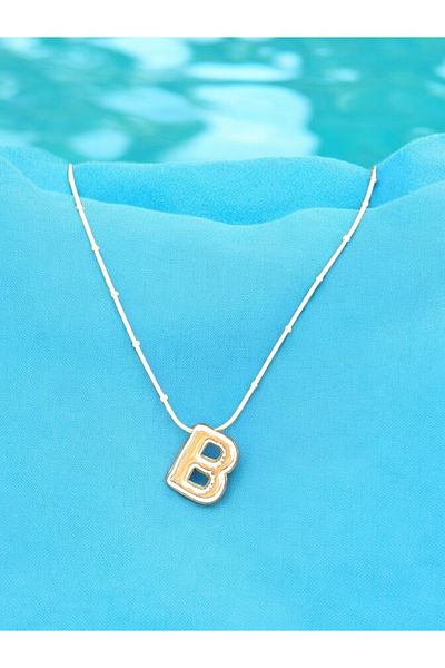 staınless steel Silver Color Letter B Stainless Steel Balloon Letter Necklace - Women's Accessory