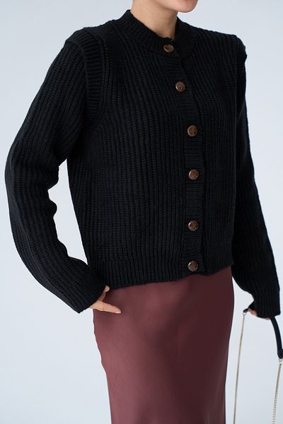 Qu Style Black Sleeve House Piece Cardigan Th 241066