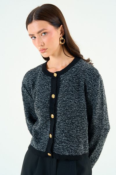 Qu Style Black-Grey Melted Cardigan Th 241048