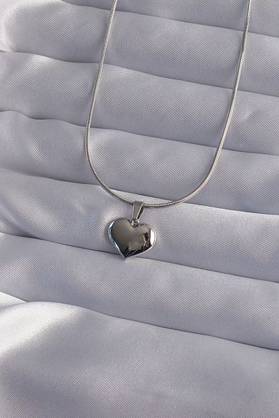 Store 316L Steel Chain Silver Color Mirror Plate Heart Necklace