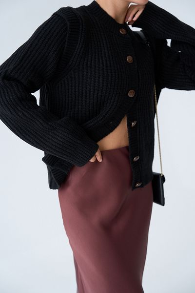 Qu Style Black Sleeve House Piece Cardigan Th 241066