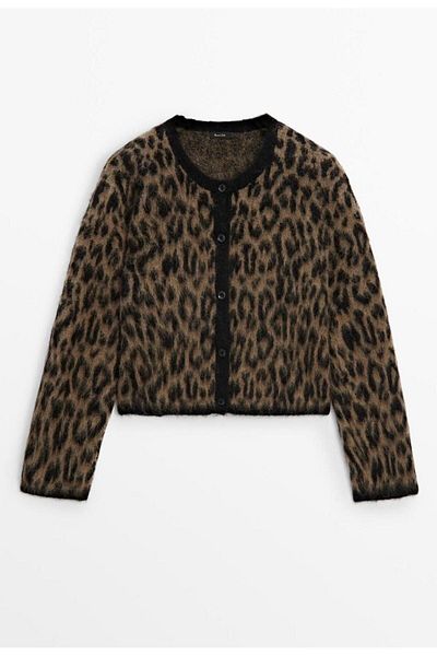 winter club Cardigan de damă cu imprimeu leopard maro - înălțat