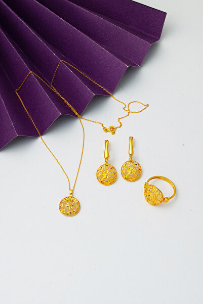 Label Telkari 22 Ayar Altın Zincirli Takı Seti