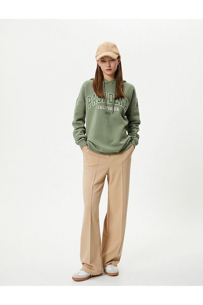 Koton Hooded Sweatshirt with Embroidery Detail Raised Comfortable Fit Long Sleeve