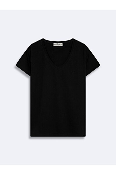 Ltb Kısa Kollu Basıc V Yaka Slım Siyah T-shırt